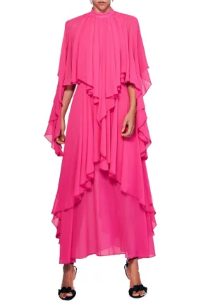 Abito donna lungo asimmetrico tessuto morbido a rouches sovrapposte zip retro