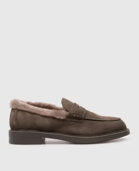 Doucal's Mocassini in camoscio marrone con pelliccia DD8738BRUGUM252