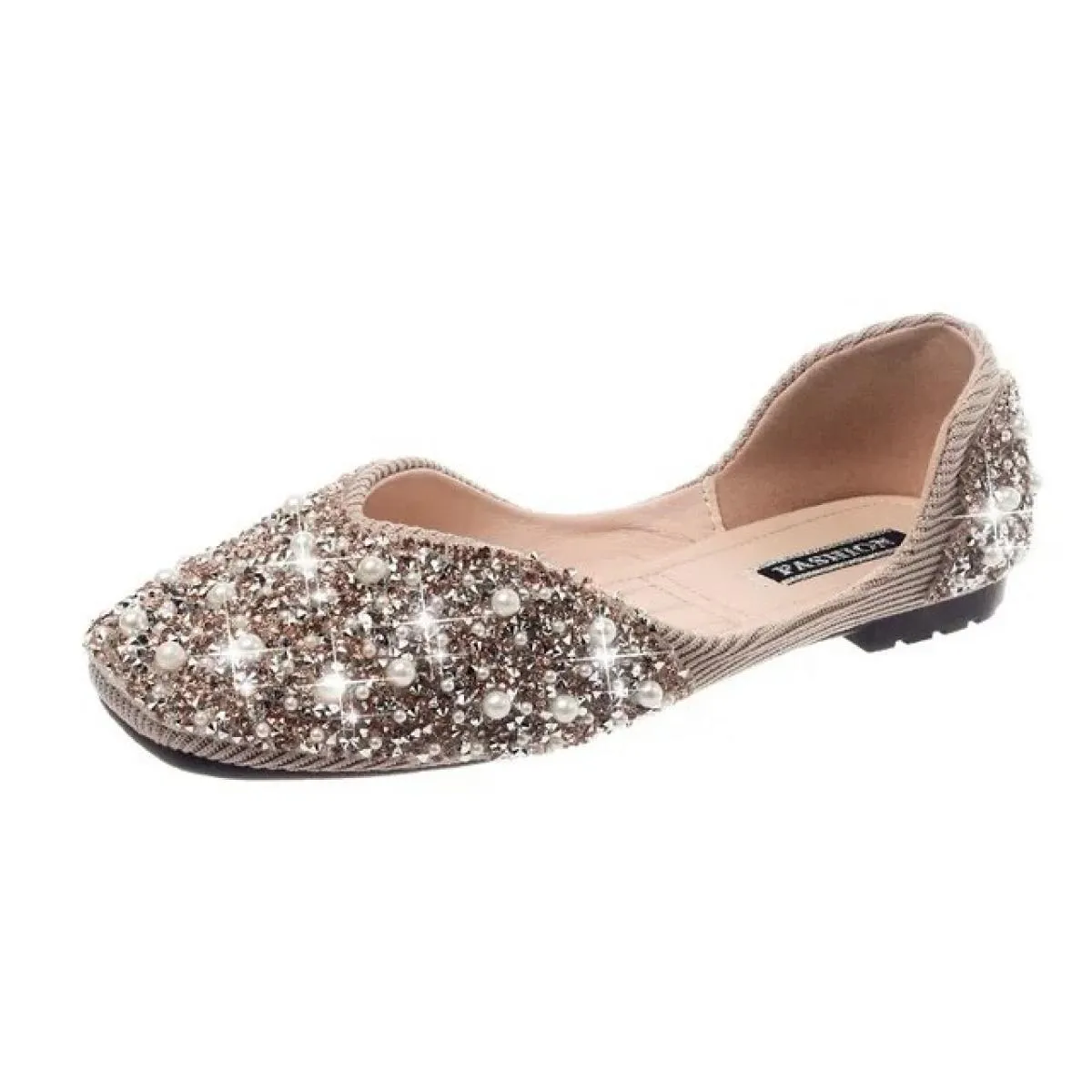 Glitter Crystal Pearl Studs Ballerine da donna Punta quadrata Slip On Mocassini Accoglienti ballerine con taglio superficiale Mo