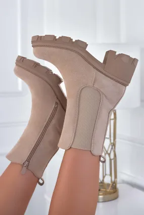 MERY - Stivaletti beige scamosciati con elastico laterale