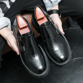 Mocassini da uomo giornalieri Scarpe Pu Suola spessa Fibbia antiscivolo Scarpe da monaco decorative Punta rotonda Comode scarpe