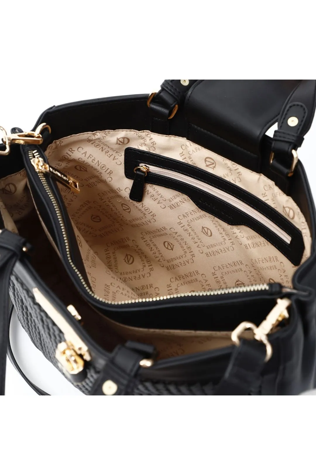 tote con infilatura e accessorio lucchetto nero